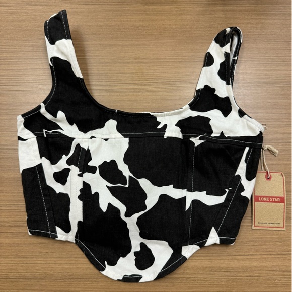 NWT Lone Star Cow Print Corset Style Top - Picture 1 of 4